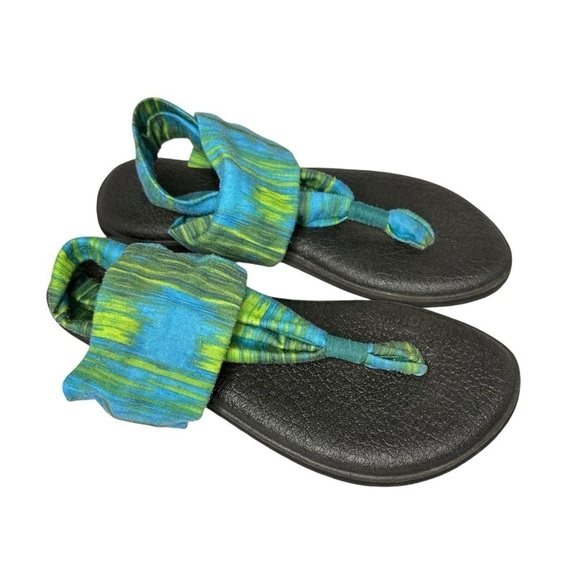 Sanuk Sling Yoga Blue and Green Thong Sandals Womens Size 7 - Picture 3 of 9